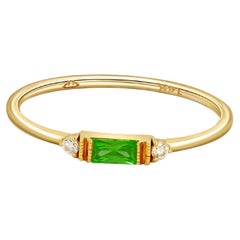 East west Baguette Cut Green Gemstone Engagement 14k gold Ring
