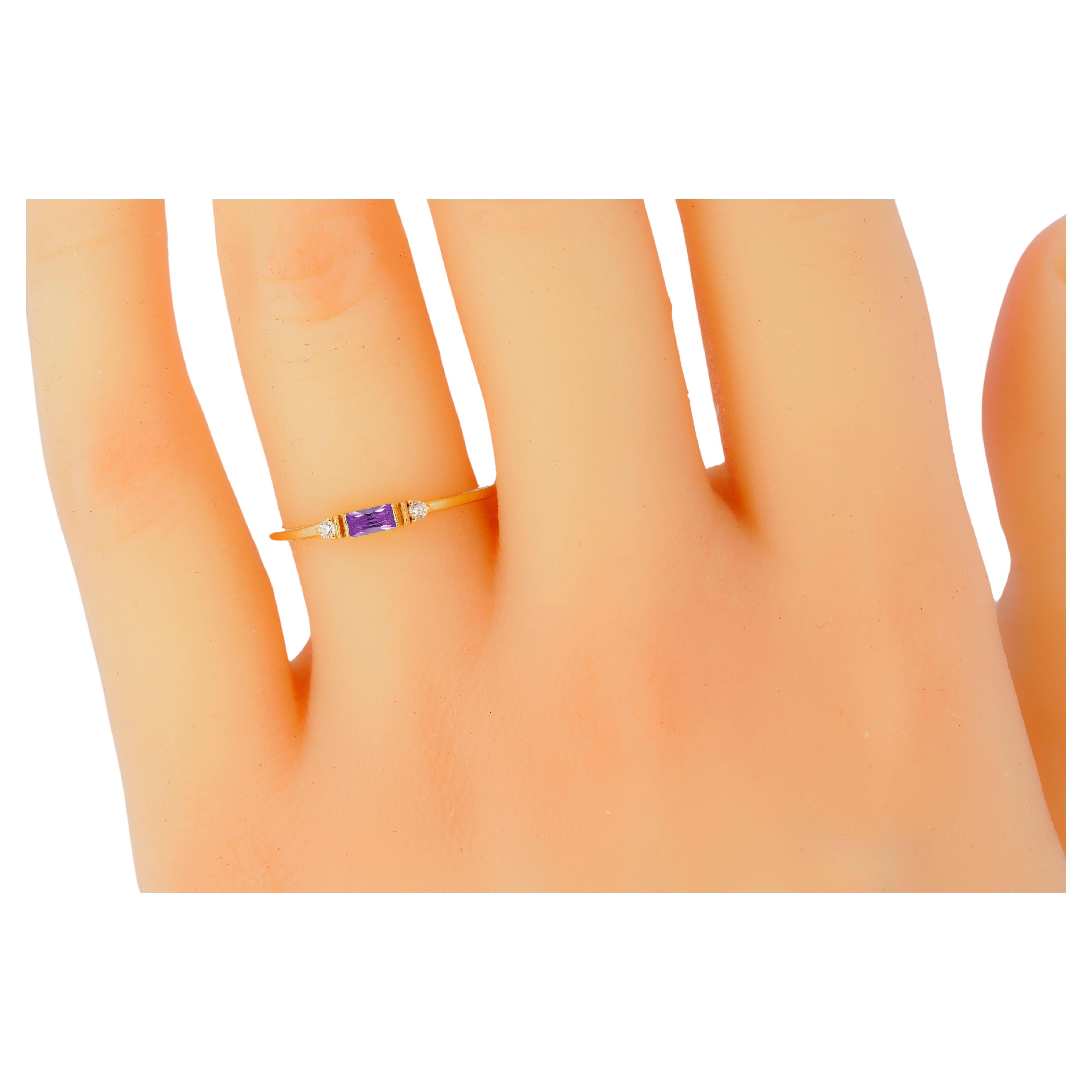 East west Baguette Cut Lab Amethyst Engagement 14k gold Ring For Sale