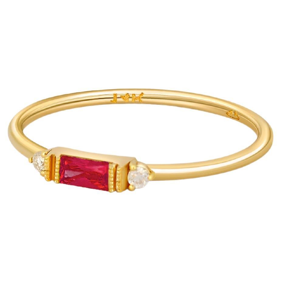 East west Baguette Cut Lab Ruby Engagement 14k gold Ring For Sale
