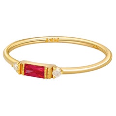 East west Baguette Cut Lab Ruby Engagement 14k gold Ring