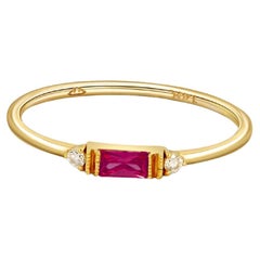 East west Baguette Cut Lab Ruby Engagement 14k gold Ring