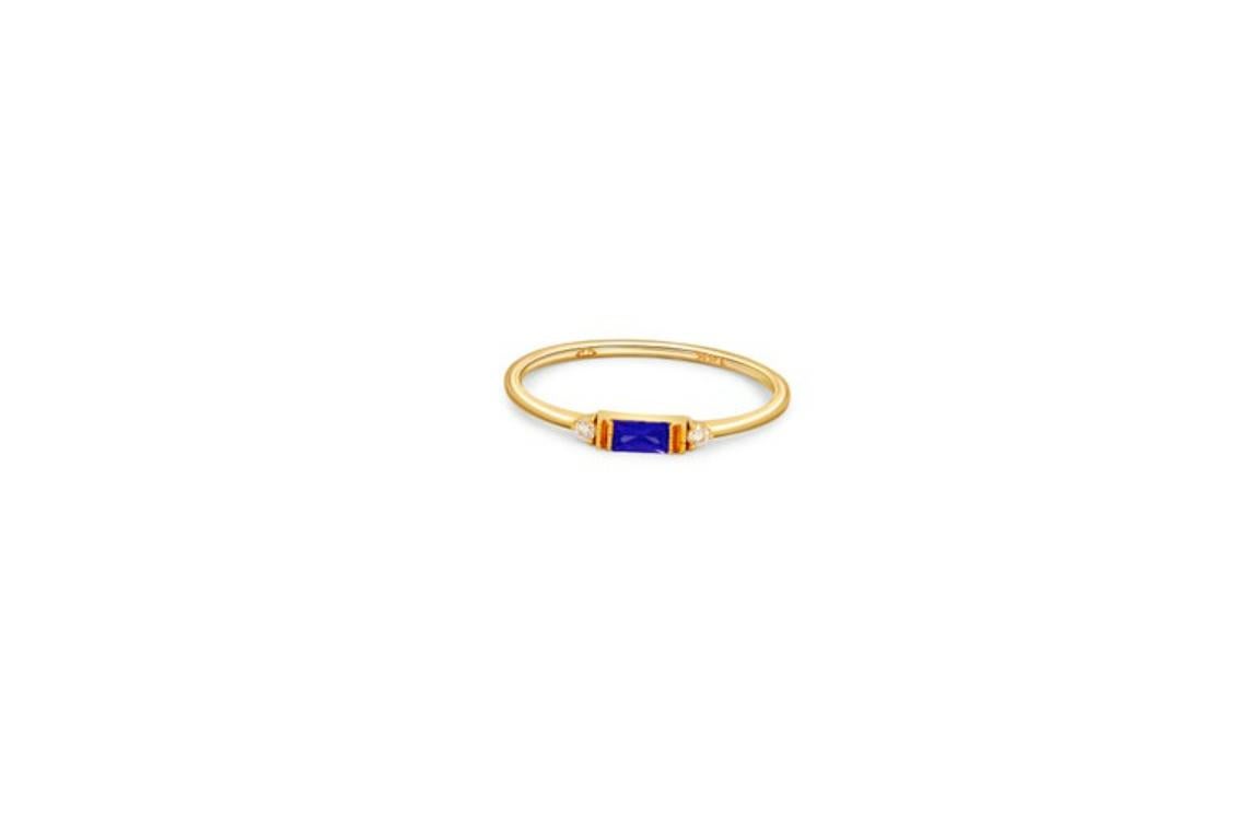 East West Baguette Cut Lab Sapphire Engagement 14k Gold Ring 2