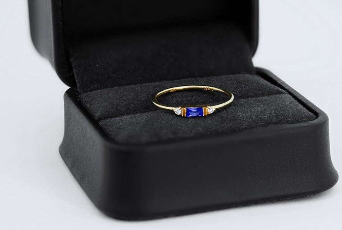 East West Baguette Cut Lab Sapphire Engagement 14k Gold Ring 3