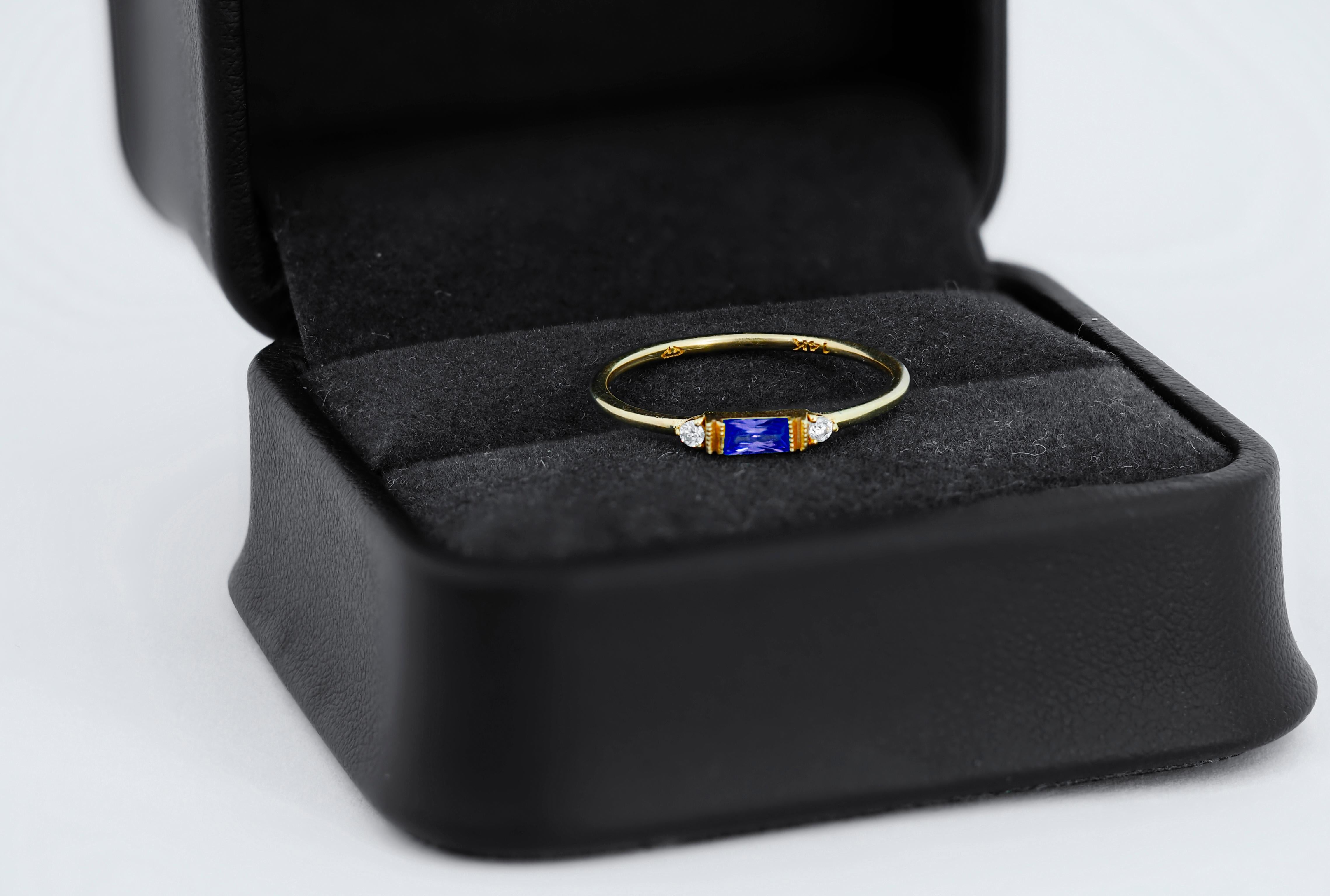 For Sale:  East west Baguette Cut Lab Sapphire Engagement 14k gold Ring. 3