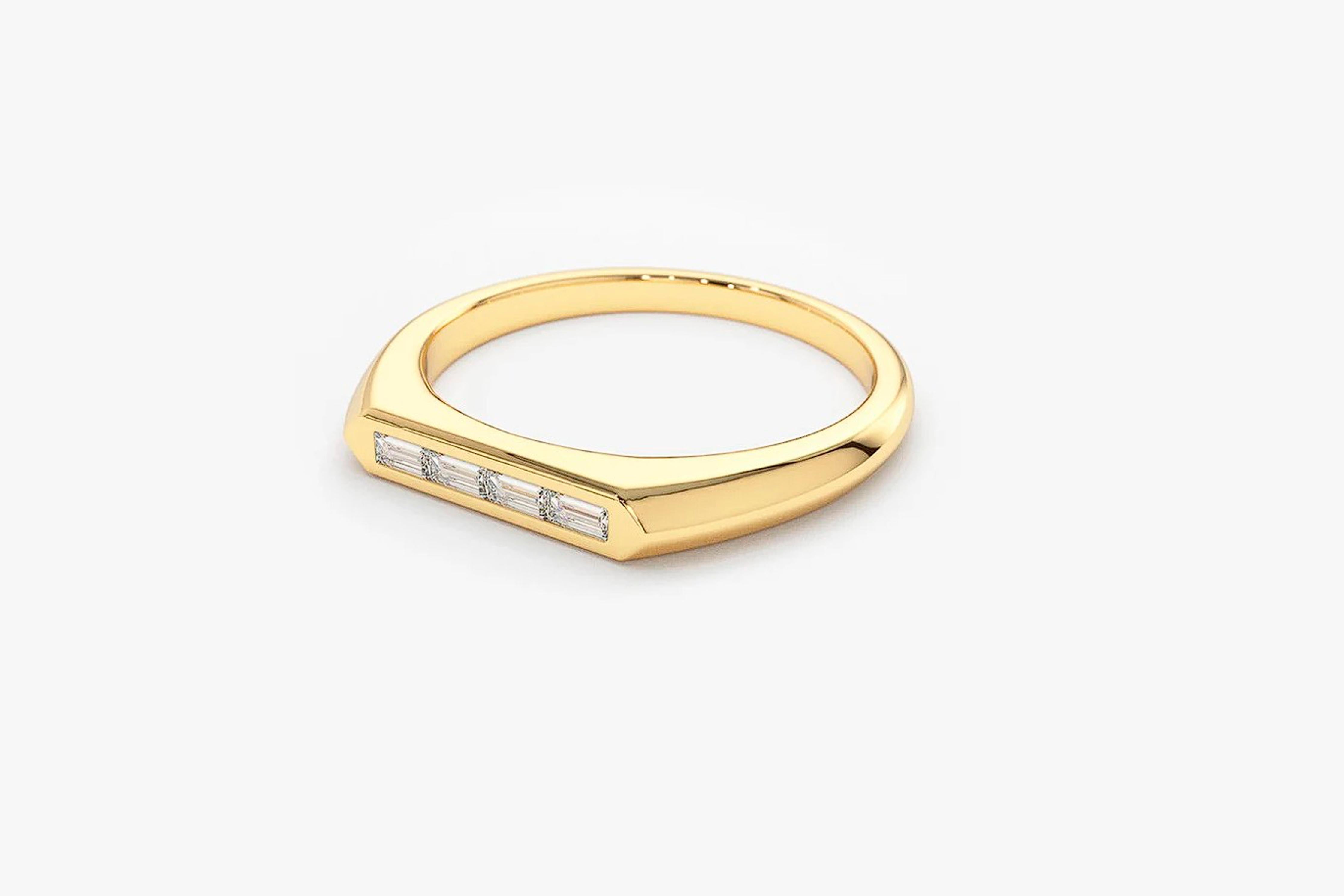 Women's or Men's East west Baguette Cut Moissanite Engagement 14k gold Ring For Sale