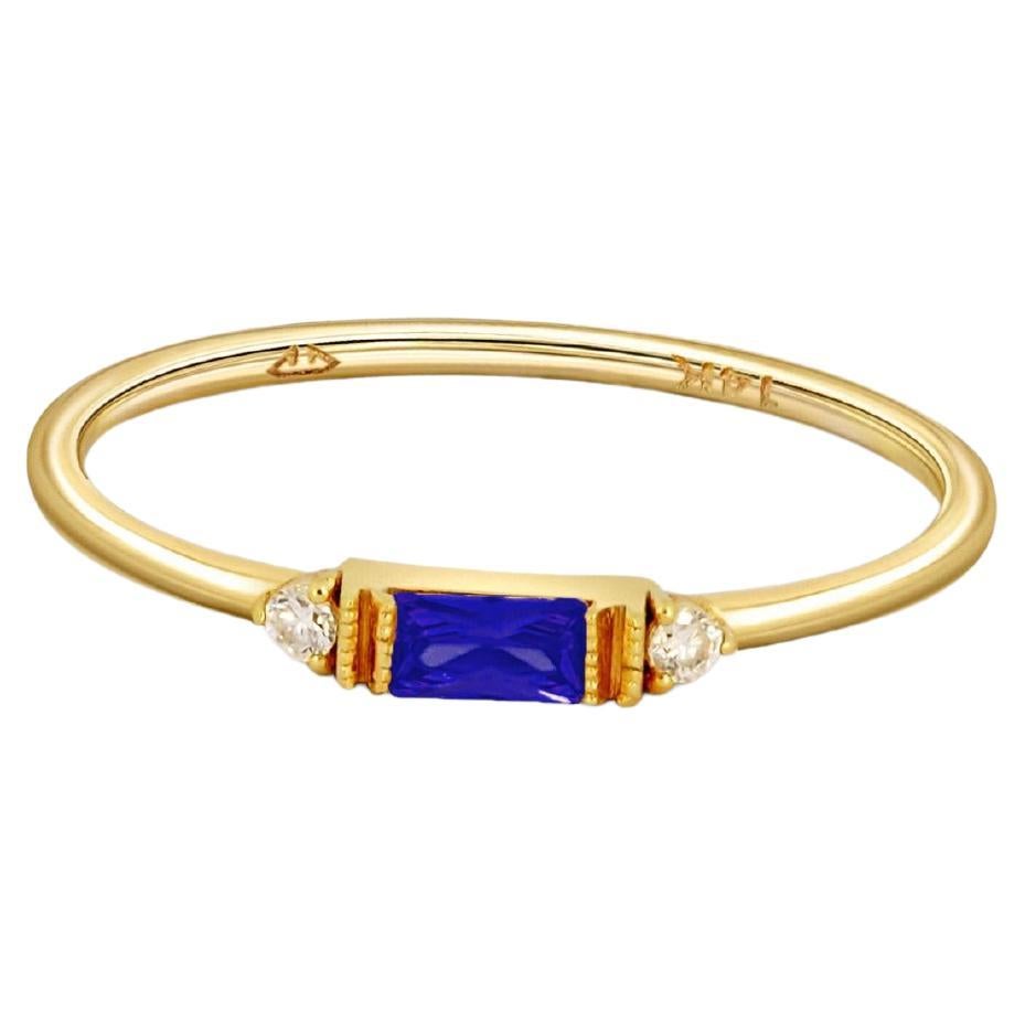 East west Baguette Cut Sapphire Engagement 14k gold Ring
