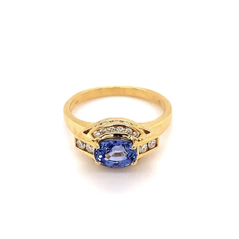 Mixed Cut East West Blue Sapphire and Diamond Vintage Gold Ring For Sale