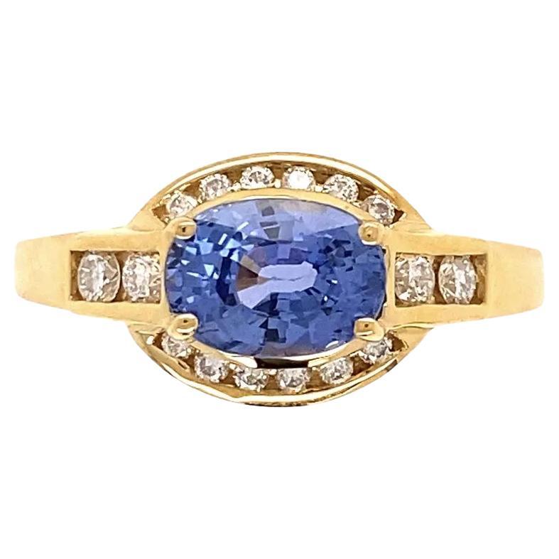 East West Blue Sapphire and Diamond Vintage Gold Ring