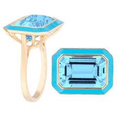 East-West Blue Topaz with Turquoise Enamel Ring