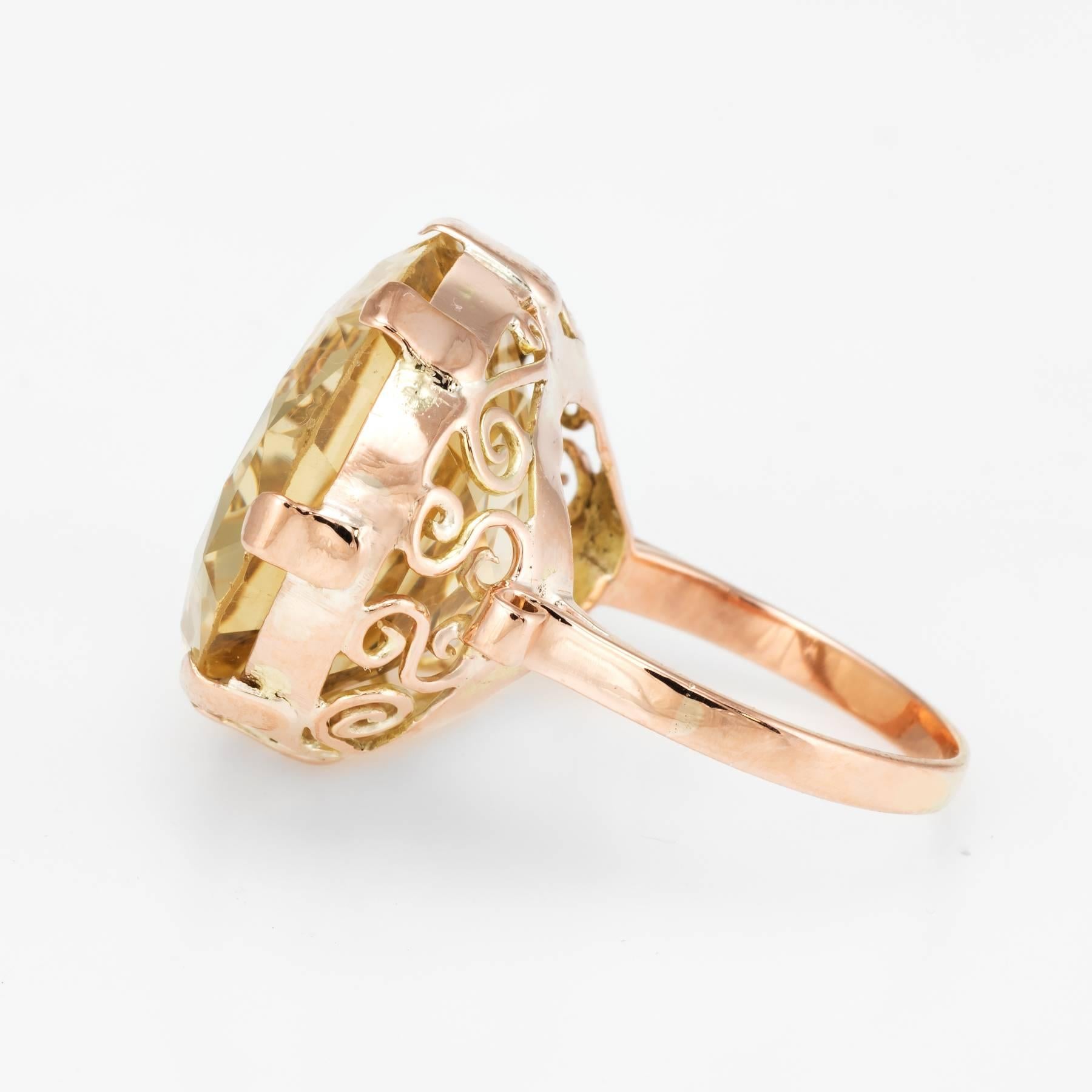 Oval Cut East West Citrine Cocktail Ring Vintage 10 Karat Rose Gold