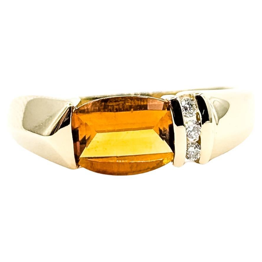East–West Citrine 
Diamond Ring in 14k Yellow Gold
