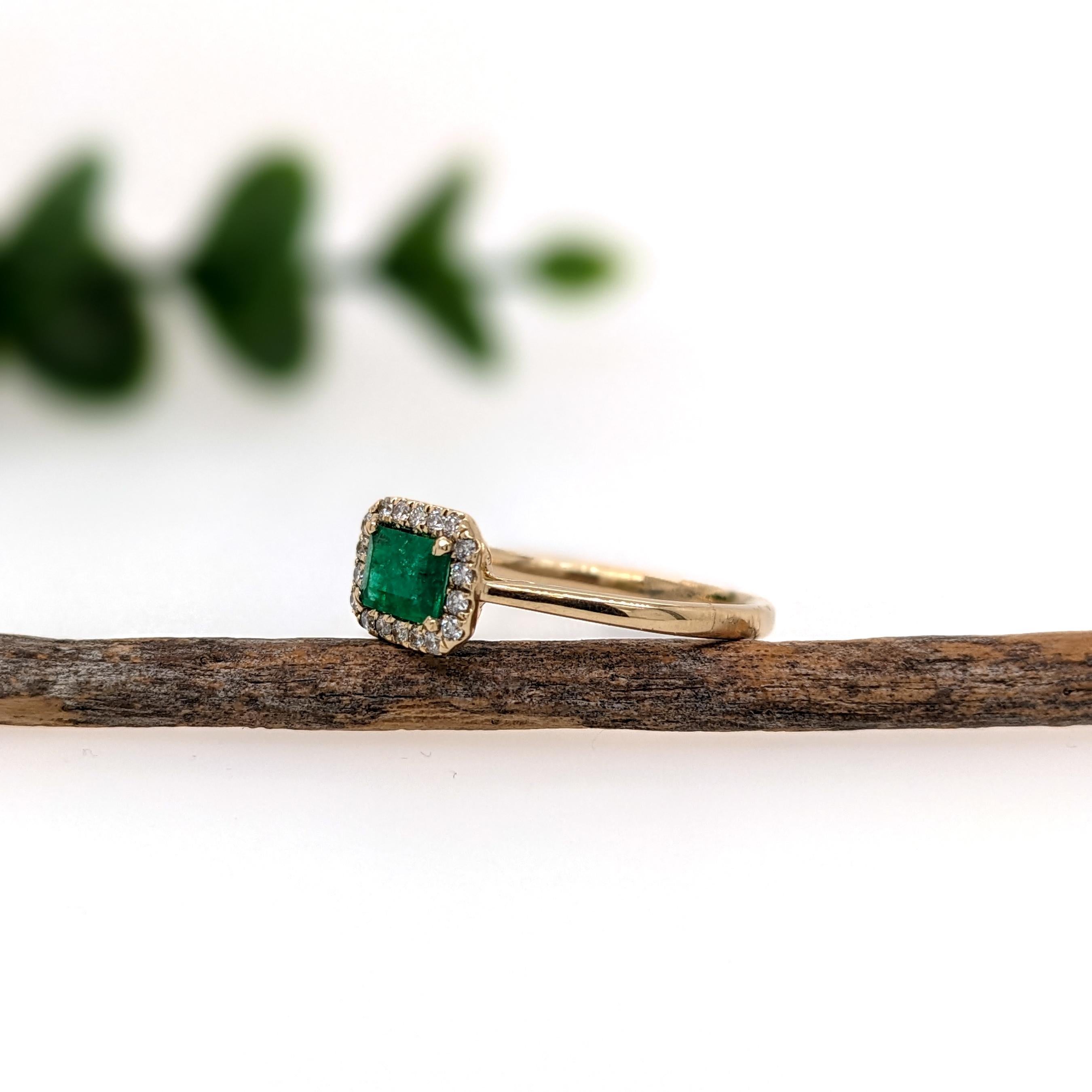 Taille émeraude Bague émeraude colombienne est-ouest avec accents de diamants en or jaune massif 14 carats 6x4 en vente