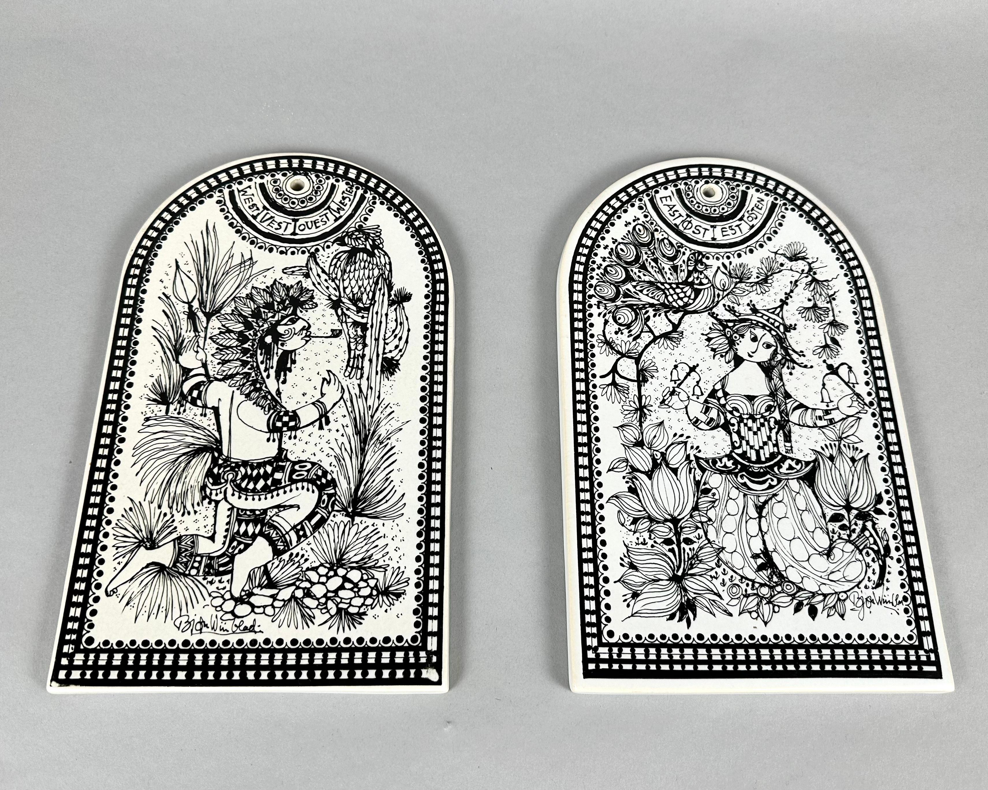 Rosenthal Studio-Line, thick porcelain cutting boards, breakfast boards, with black and white motifs by Danish designer Björn Winblad from the magical Four Heavens series, with an oriental theme, with a hole for attaching to the wall.

Germany,