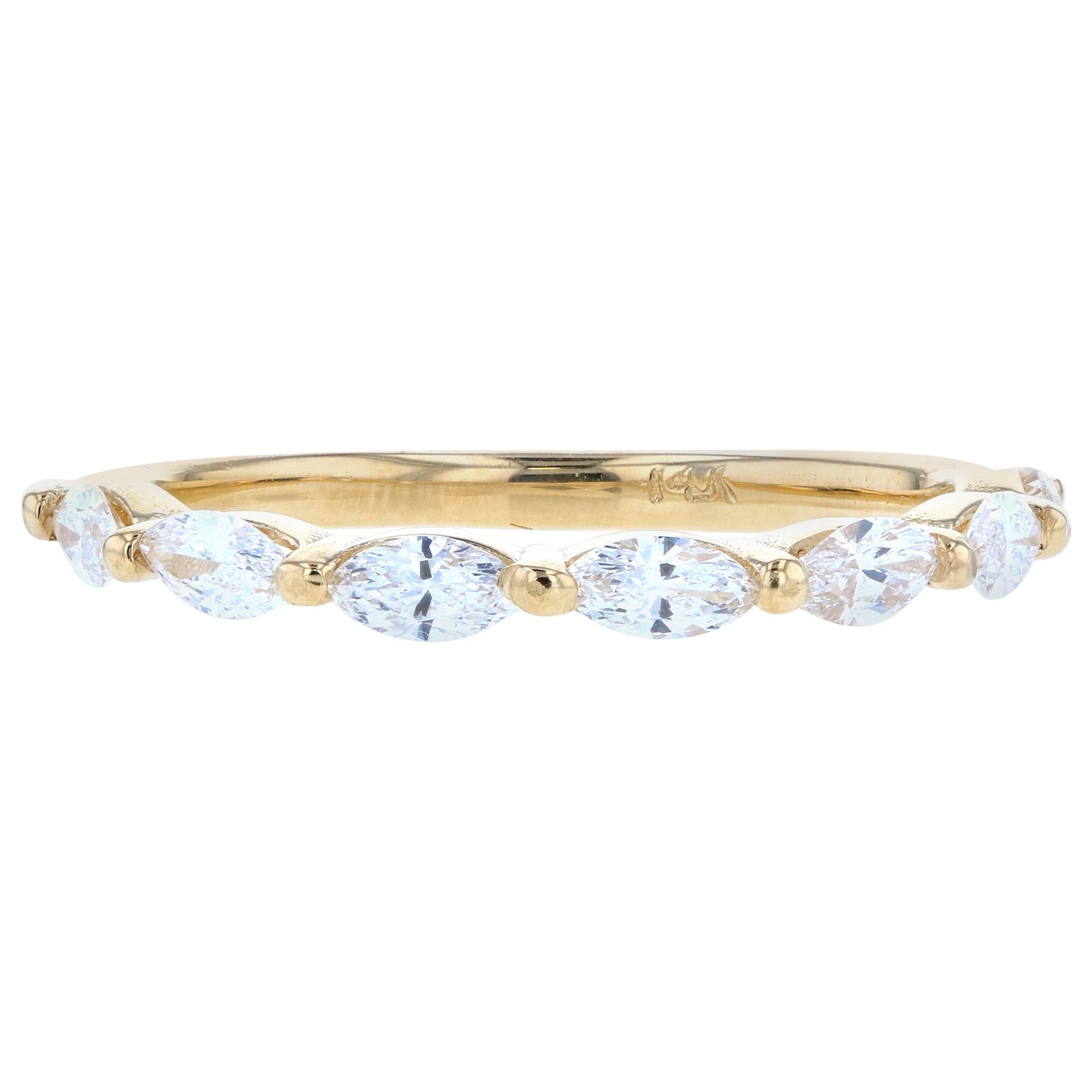 East-West Diamond Marquis Wedding Band in Yellow Gold For Sale