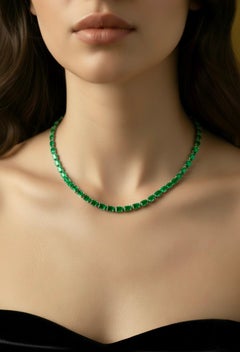 Ost-West Smaragdschliff Kolumbianischer Smaragd Halsband Tennis Halskette in 18K Gold