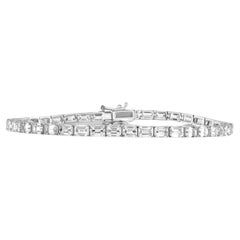 Bracciale Tennis East-West con diamanti taglio smeraldo in oro bianco 14K, 6,01 carati