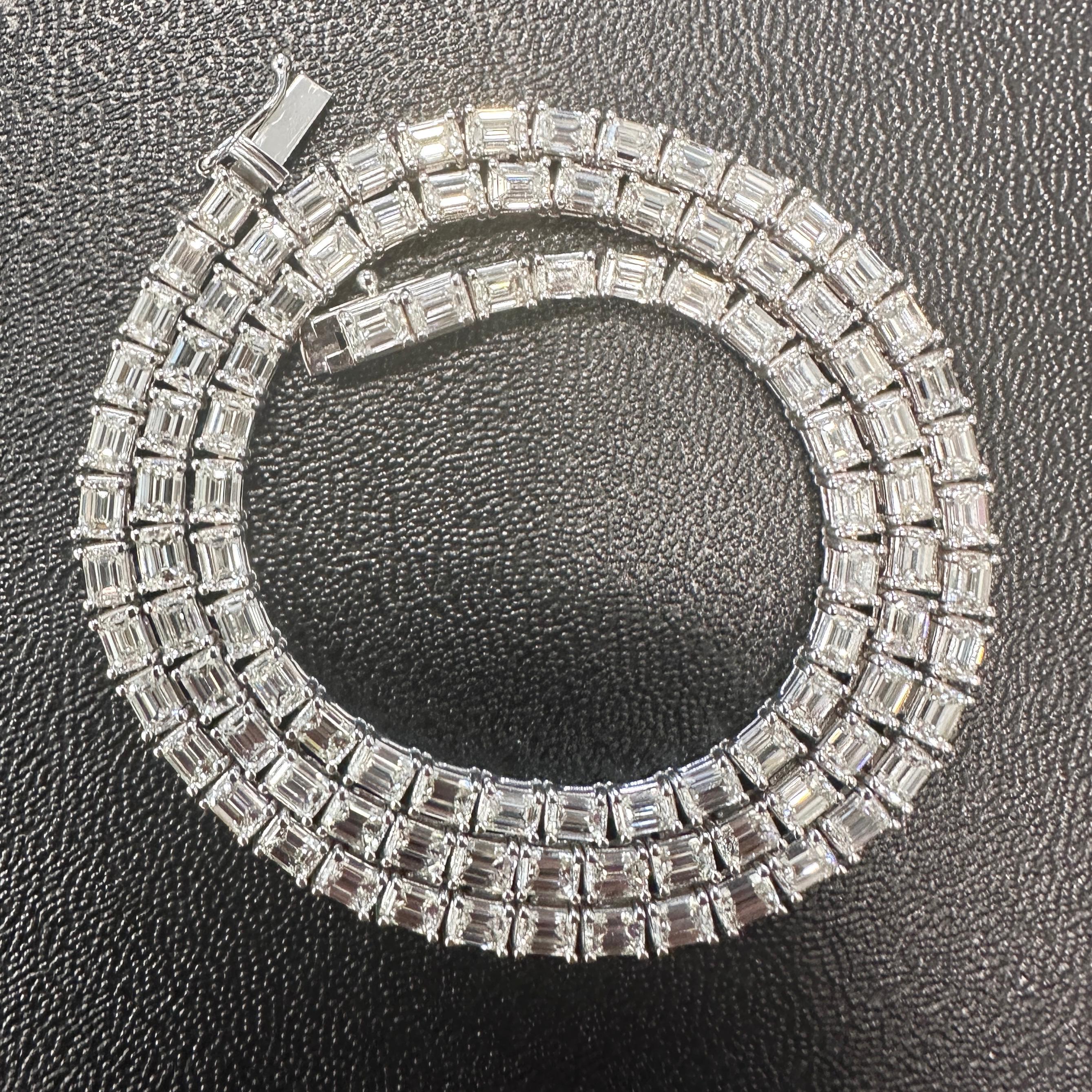 East-West Emerald Cut Diamond Tennis Necklace in 18K White Gold, 18.65 Carats For Sale 1