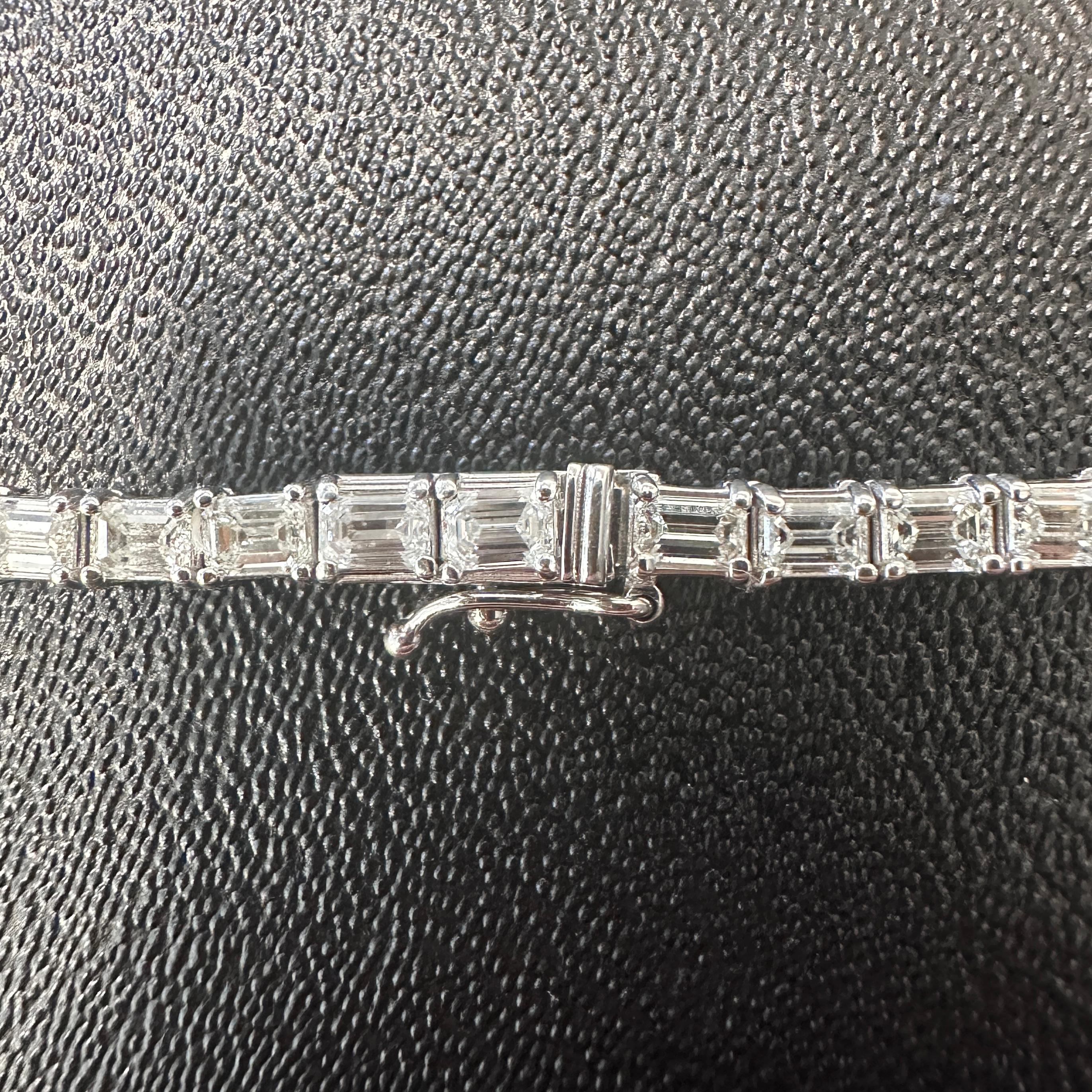 East-West Emerald Cut Diamond Tennis Necklace in 18K White Gold, 18.65 Carats For Sale 3