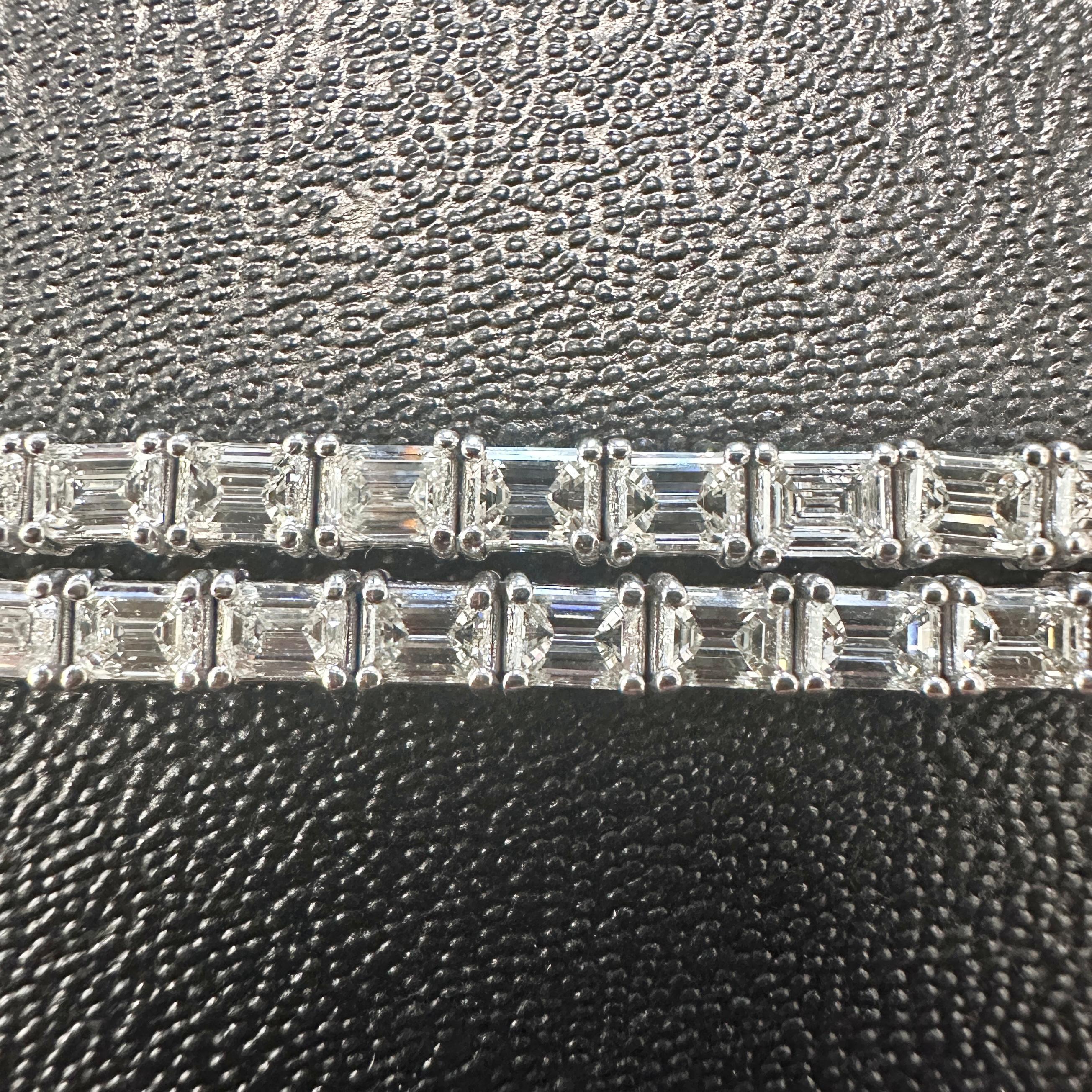 East-West Emerald Cut Diamond Tennis Necklace in 18K White Gold, 18.65 Carats For Sale 4
