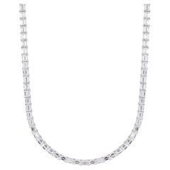 East-West Emerald Cut Diamond Tennis Necklace in 18K White Gold, 18.65 Carats