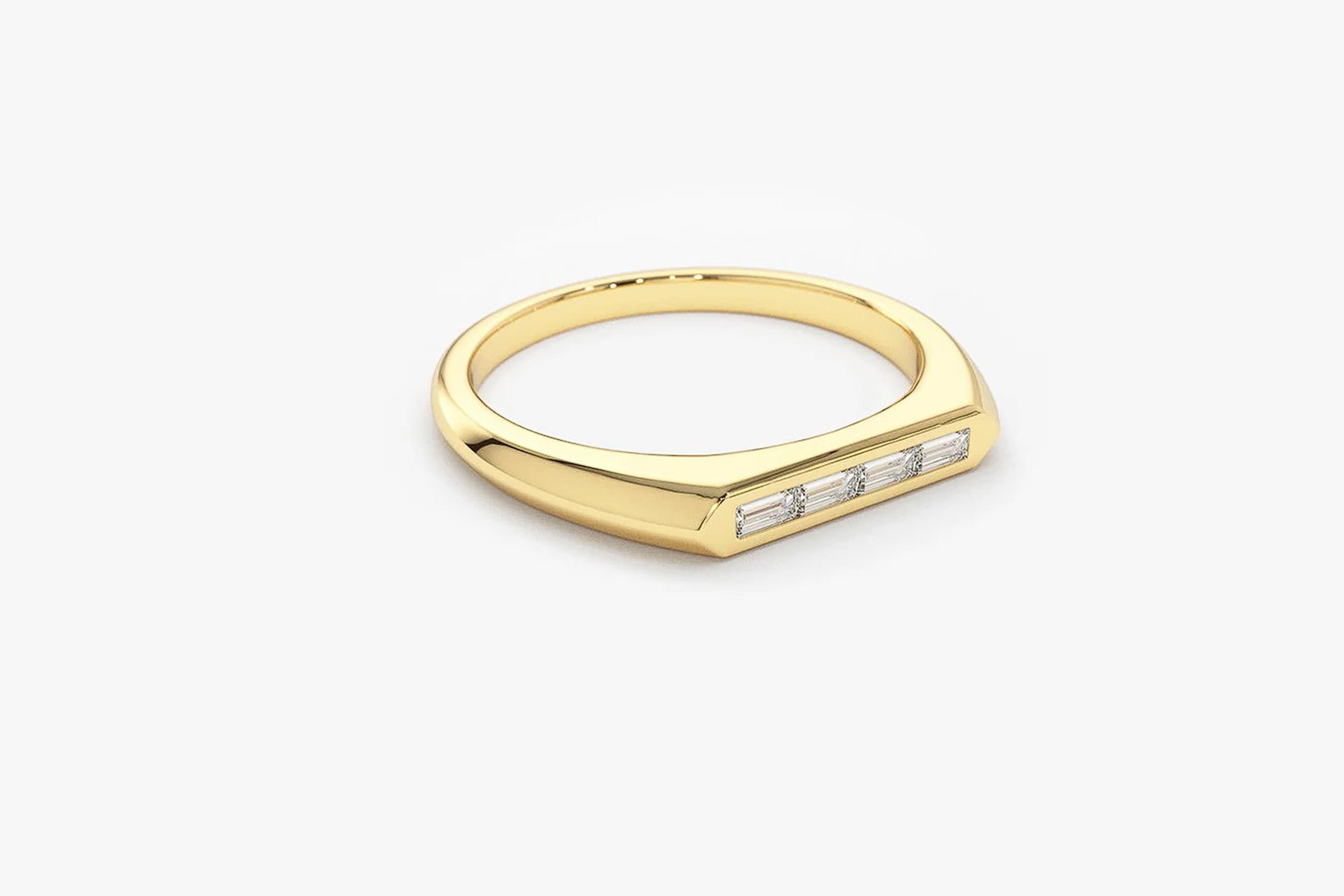 For Sale:  East west Horizontal Baguette Cut Moissanite Engagement 14k gold Ring 3
