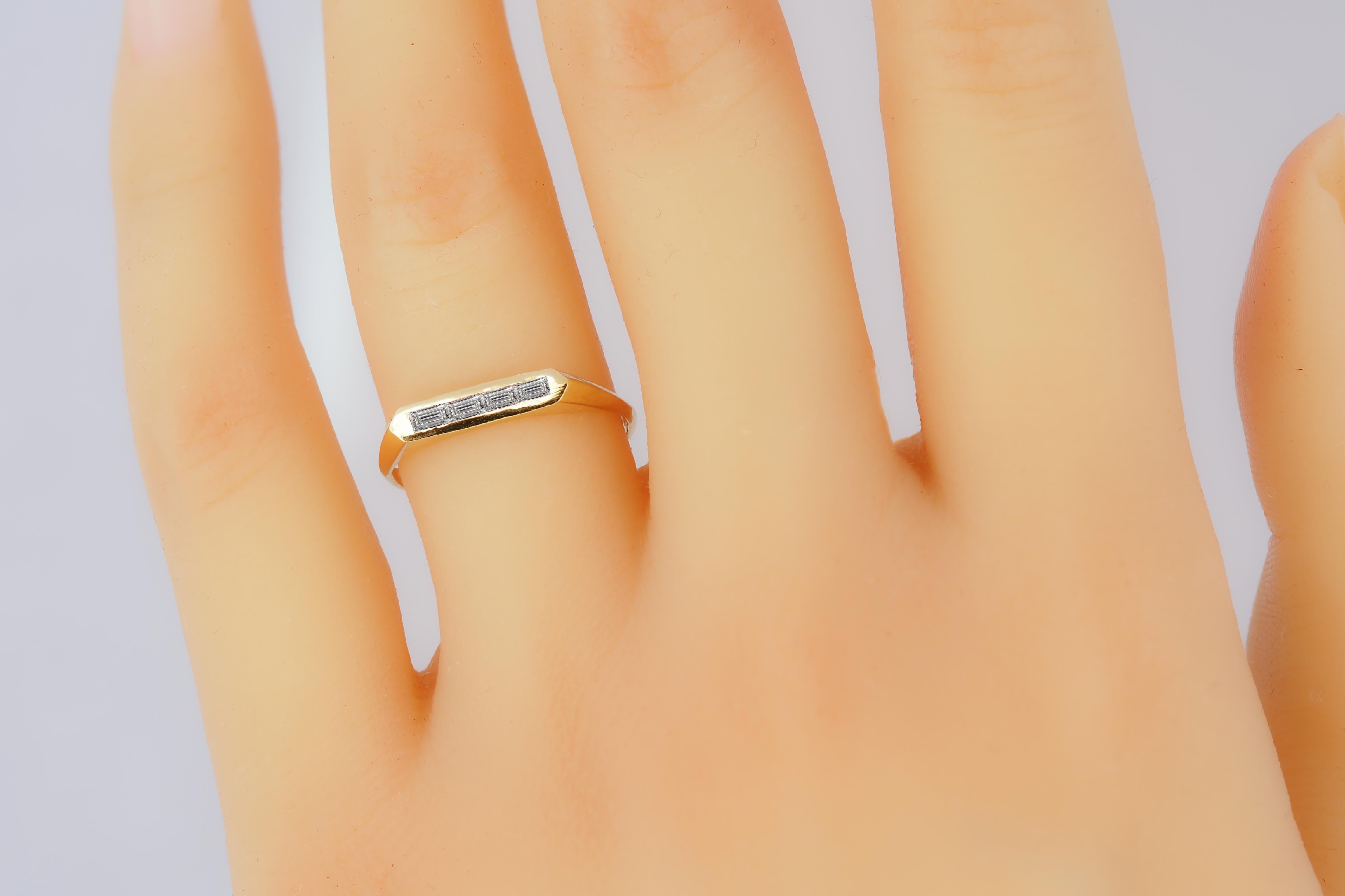For Sale:  East west Horizontal Baguette Cut Moissanite Engagement 14k gold Ring 4