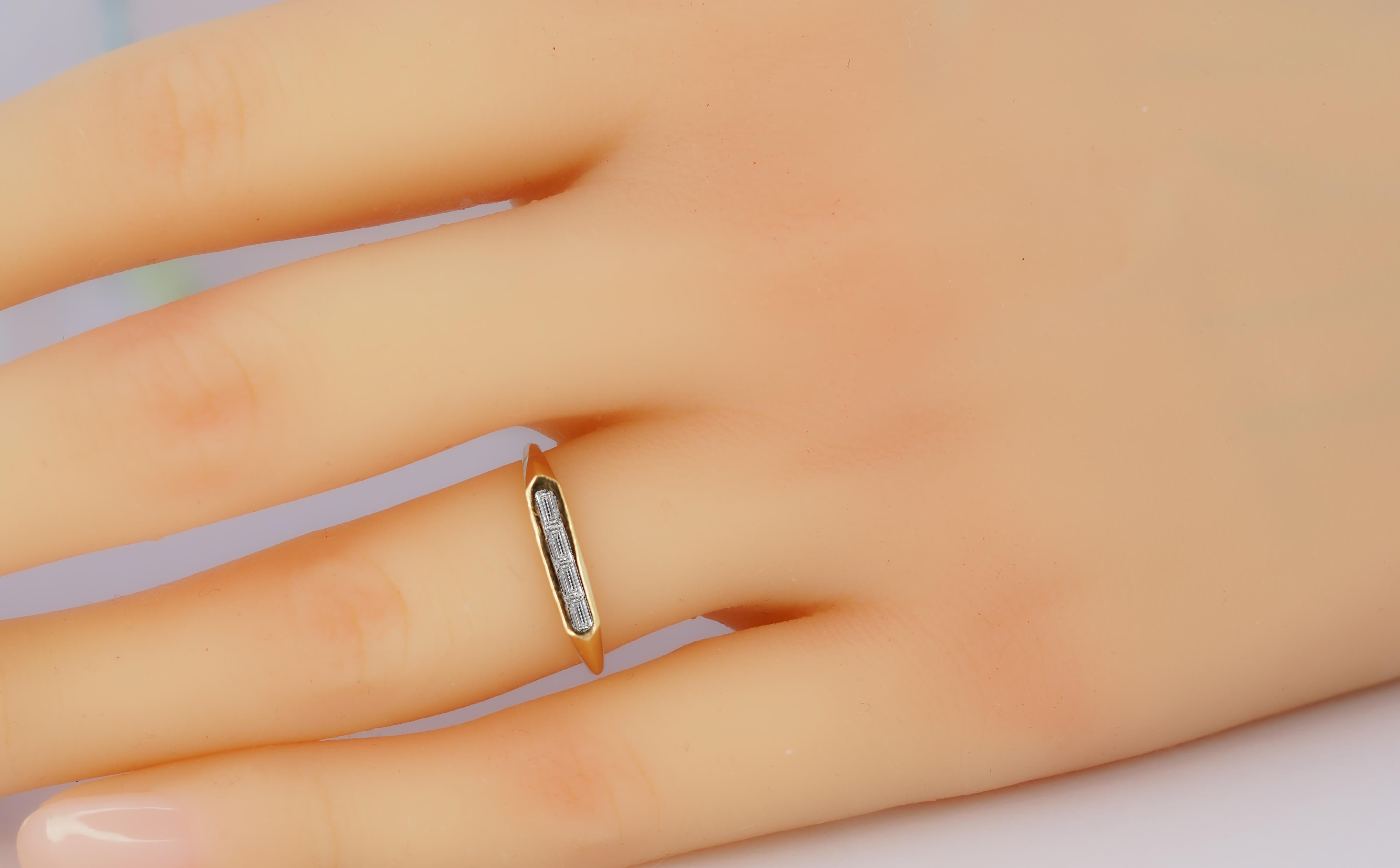 For Sale:  East west Horizontal Baguette Cut Moissanite Engagement 14k gold Ring 5