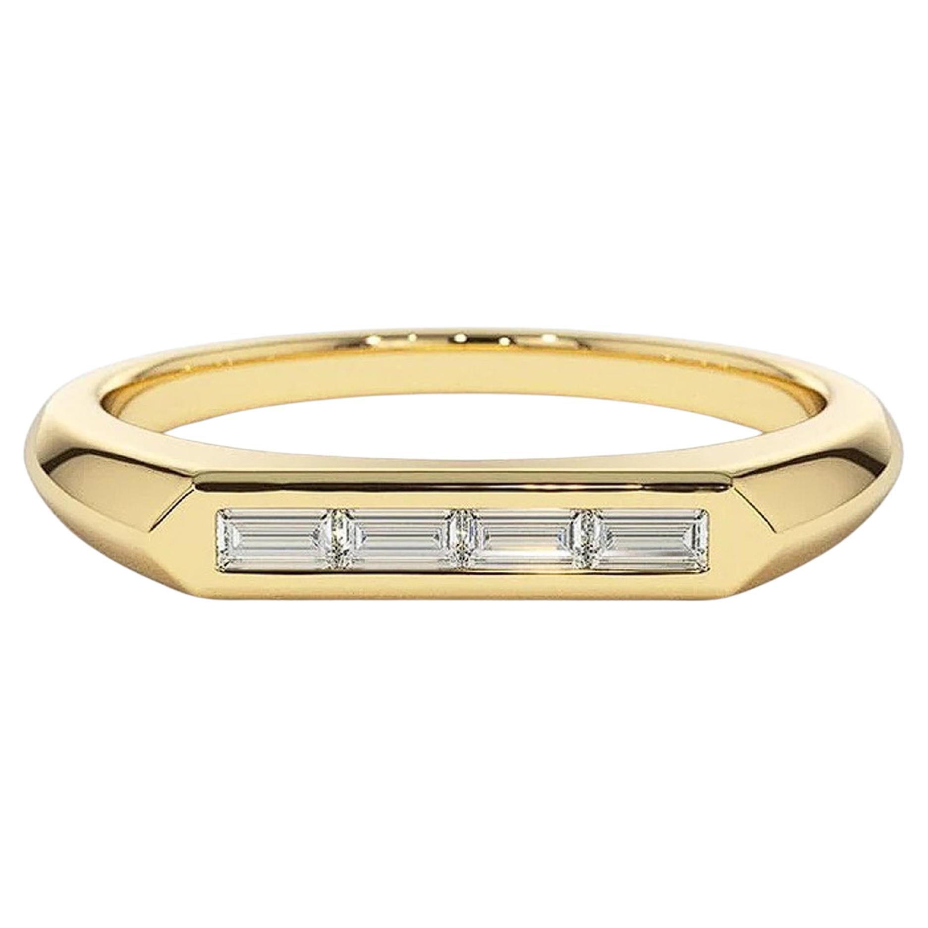East west Horizontal Baguette Cut Moissanite Engagement 14k gold Ring