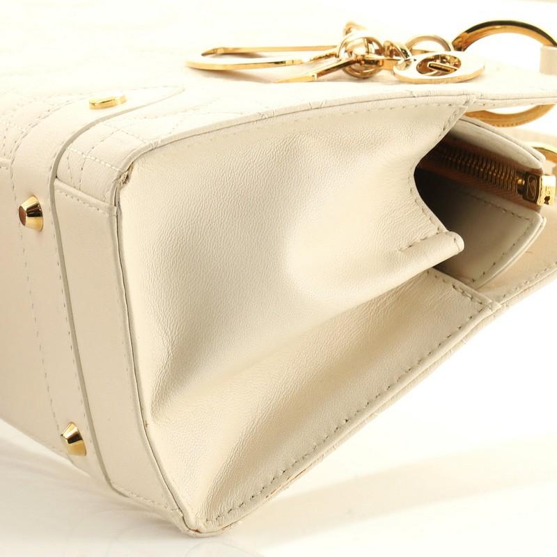 White East West Lady Dior Bag Stitched Cannage Leather Small