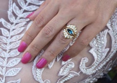 East West Marquise Bezel Set Blue topaz Wedding Three Ring Set - Illuminati Trio