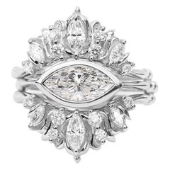 East West Marquise Bezel Set Moissanite Three Ring Set, "Illuminati trio"