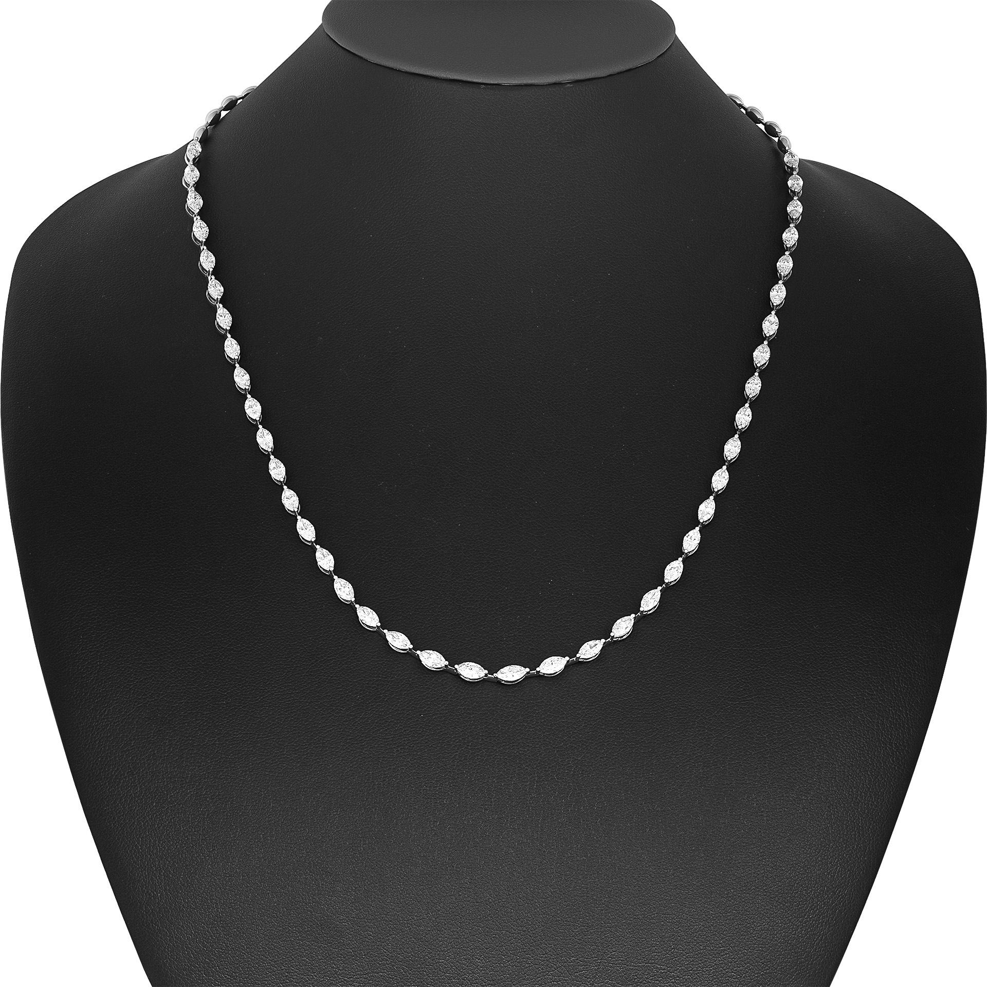 East-West Marquise tennis necklace in 14K White Gold
40 diamonds totaling 7.78ct G/H Color & VS clarity
16 inches