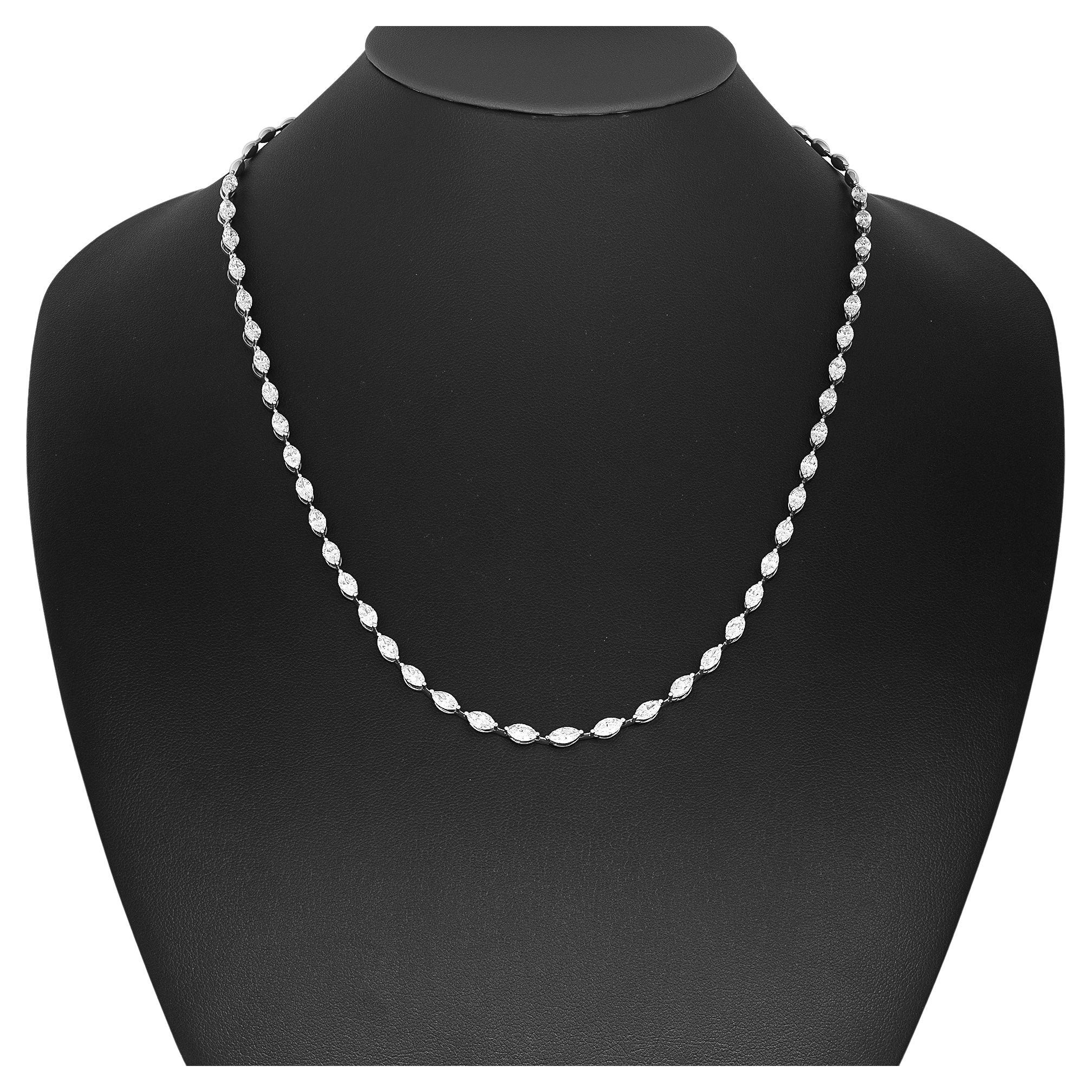 East-West Marquise Tennis Necklace in 14k White Gold For Sale