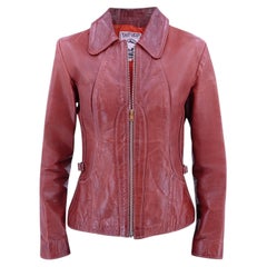 East West Musical Instruments 1970s Rusty Red Curved-Panel Leather Jacket