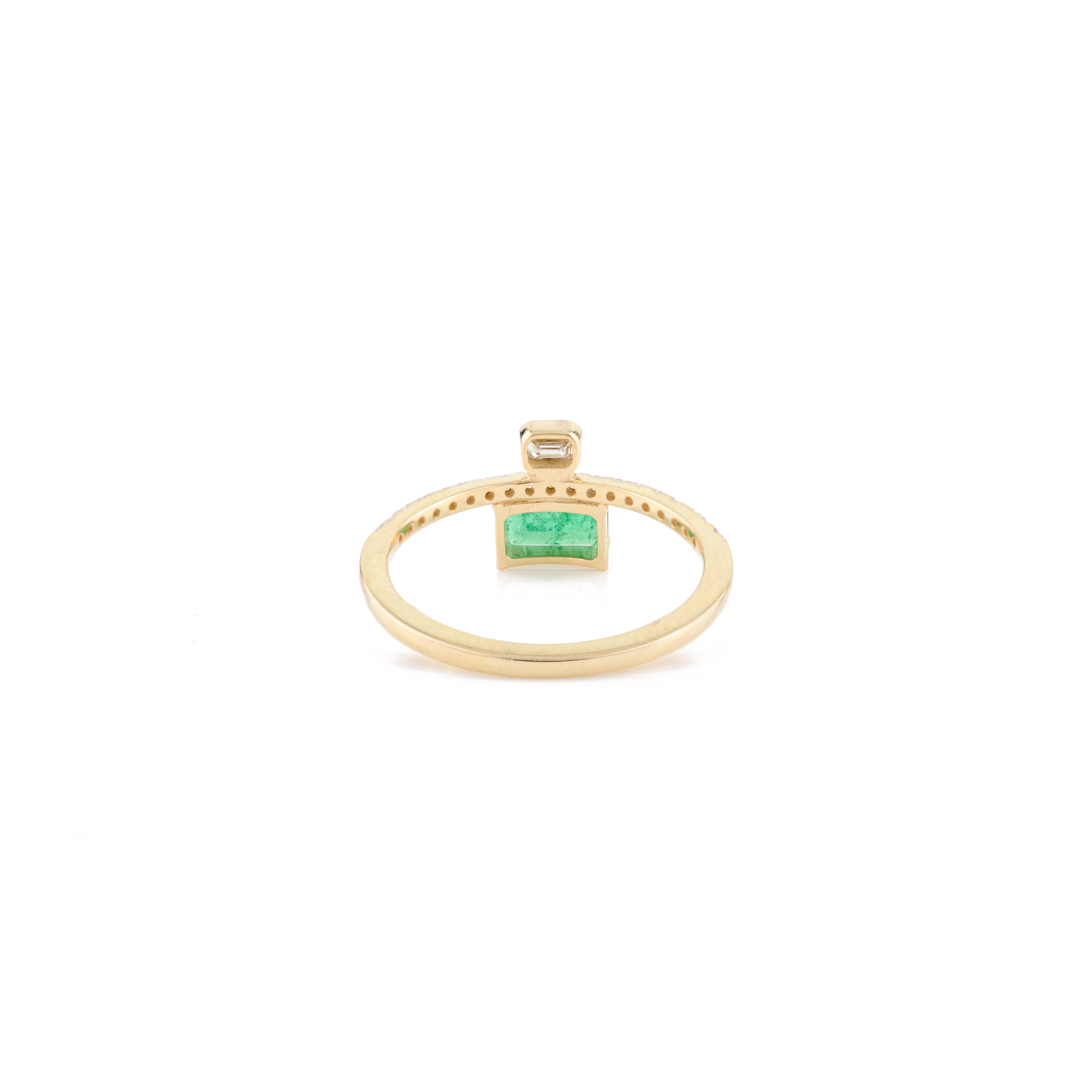 For Sale:  East West Octagon Emerald Diamond Wedding Ring Crafted in 18k Solid Yellow Gold 7