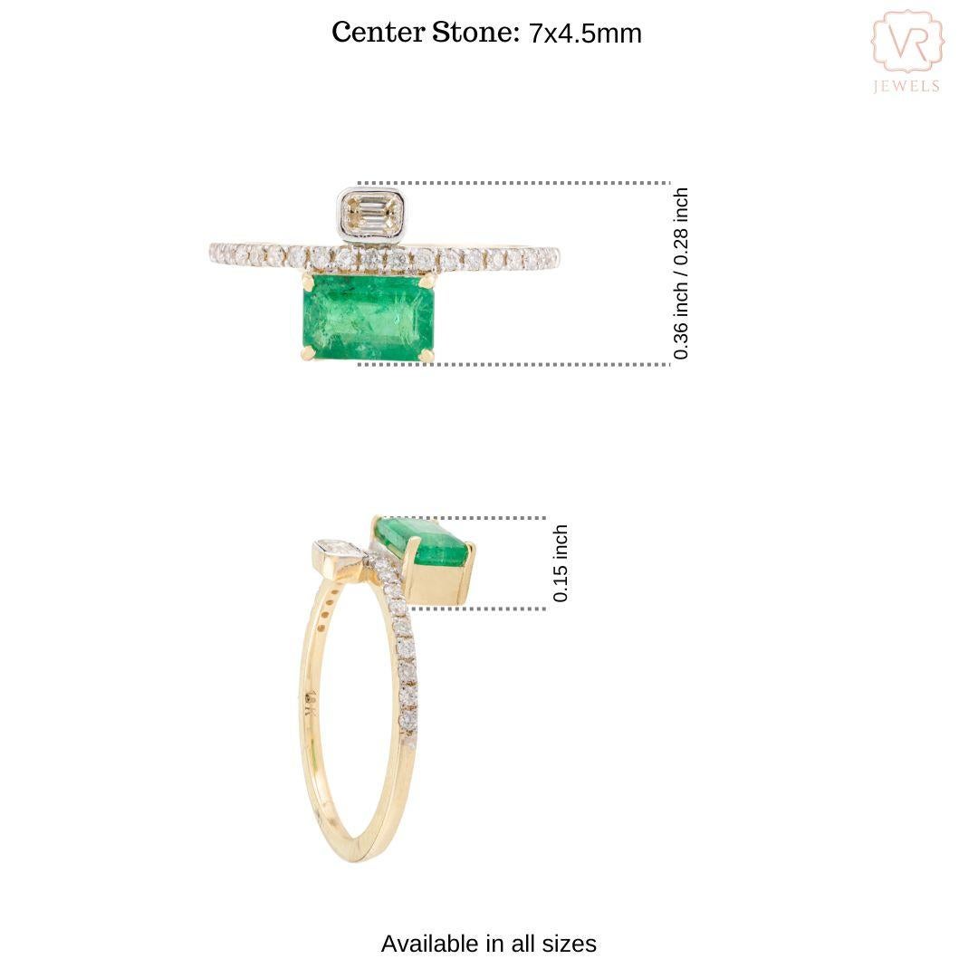 For Sale:  East West Octagon Emerald Diamond Wedding Ring Crafted in 18k Solid Yellow Gold 9