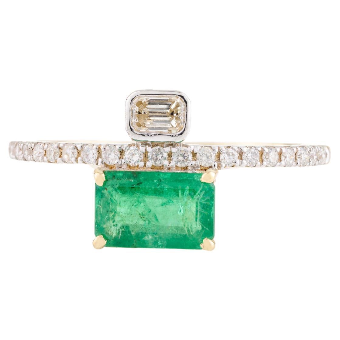 For Sale:  East West Octagon Emerald Diamond Wedding Ring Crafted in 18k Solid Yellow Gold