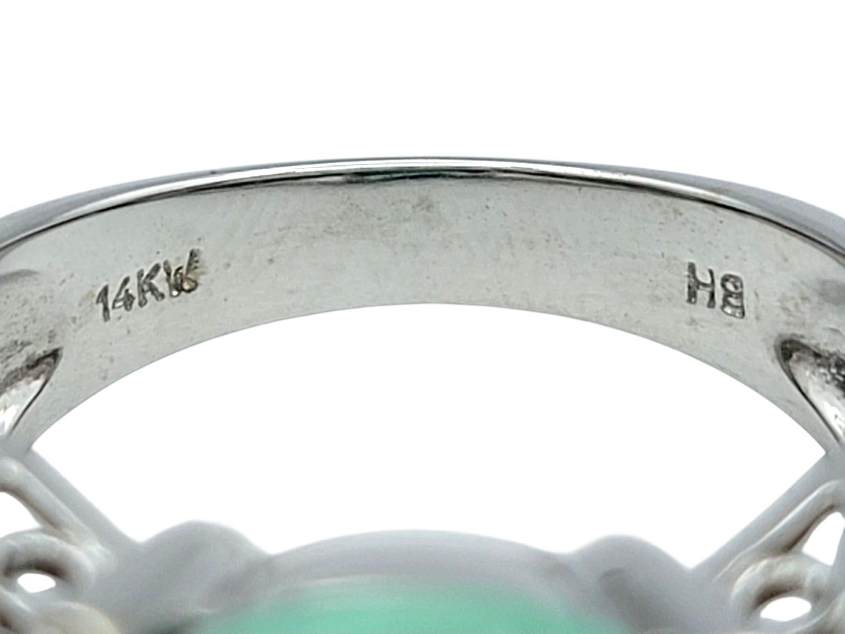 East West Oval Cabochon Turquoise and Pavé Diamond Ring in 14 Karat White Gold im Angebot 4