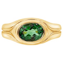 East-West Oval Cut Tourmaline Solitaire Men's Ring