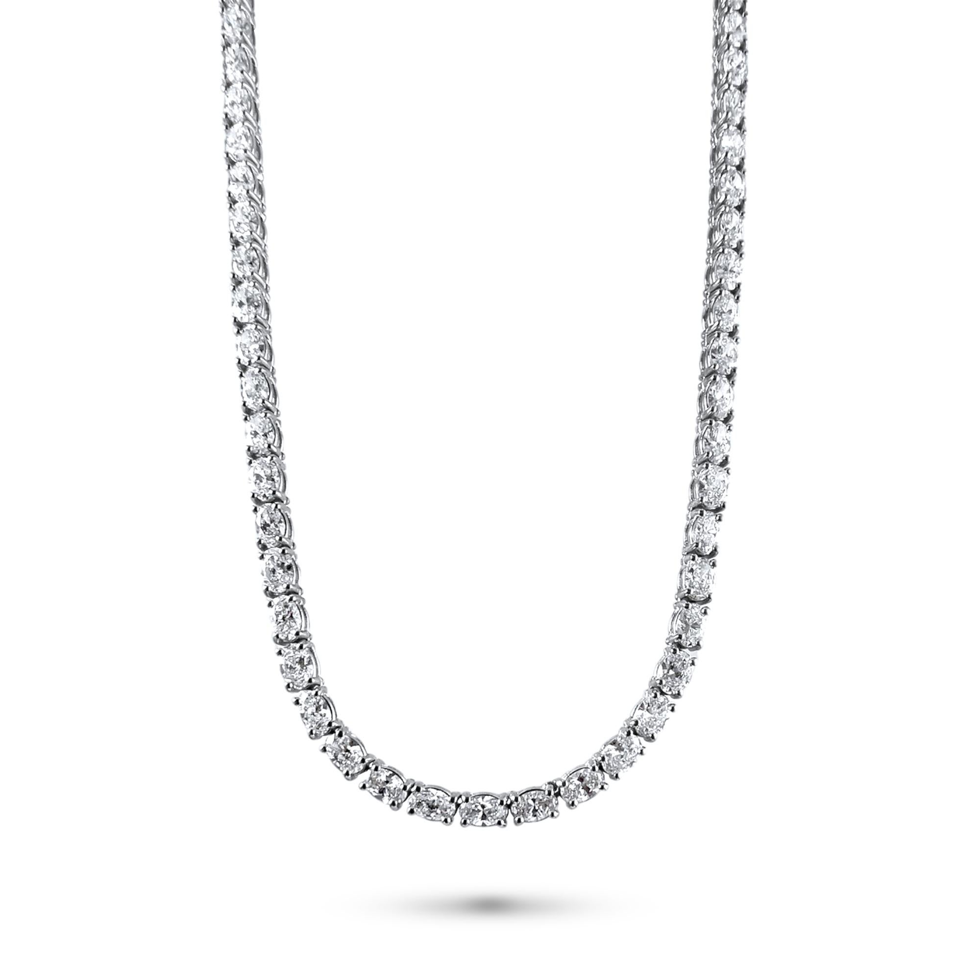 East-West Oval Diamond Tennis Necklace in 14K White Gold, 20.25 Carats For Sale 2