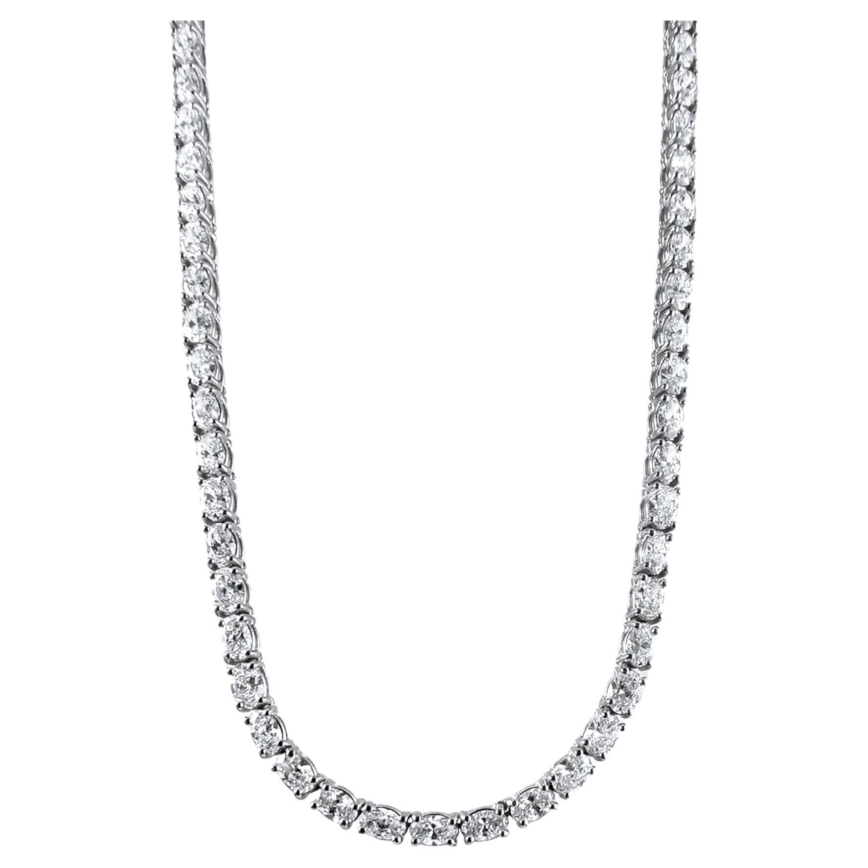 East-West Oval Diamond Tennis Necklace in 14K White Gold, 20.25 Carats For Sale