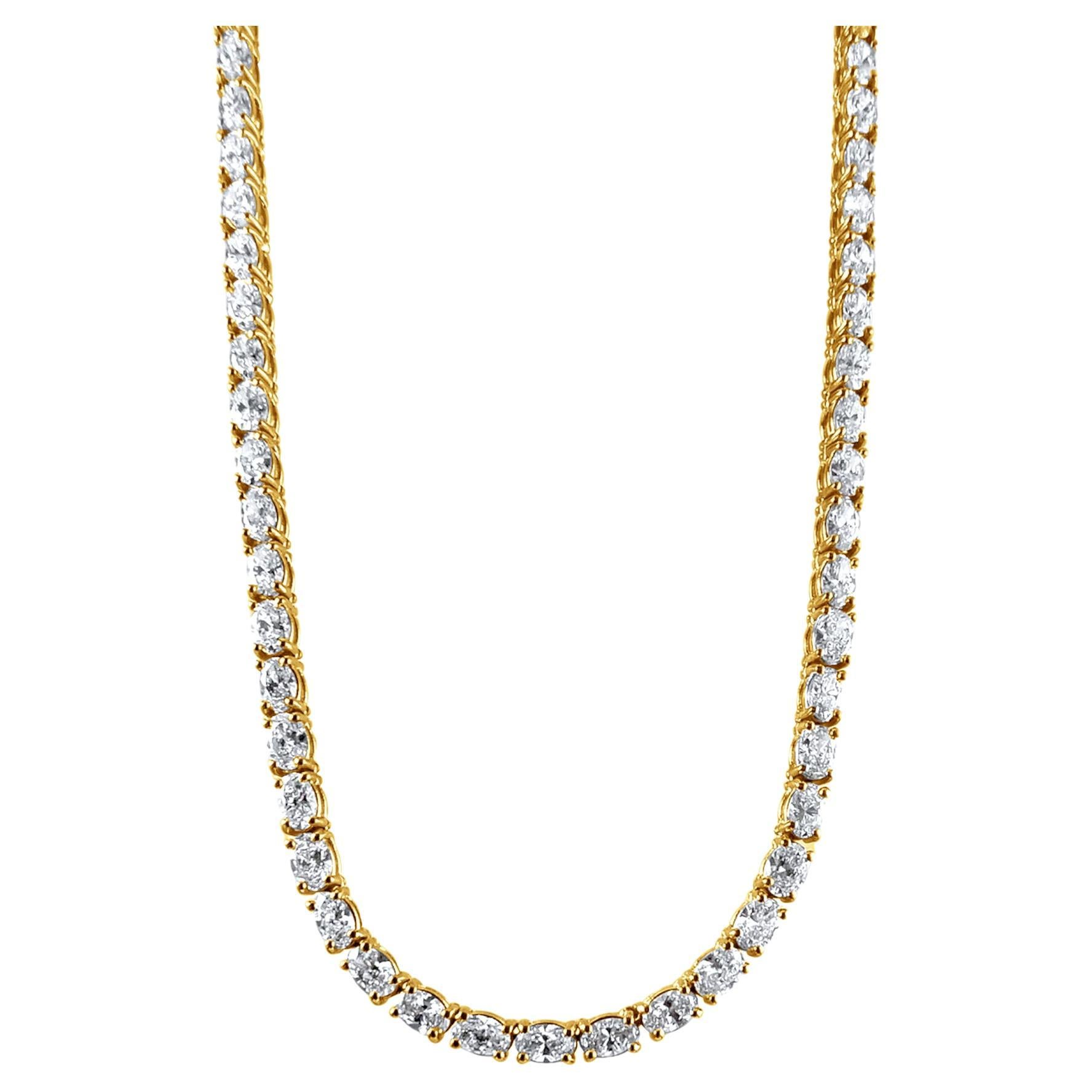 Collier de tennis en or jaune 14K à diamants ovales est-ouest, 20,25 carats en vente