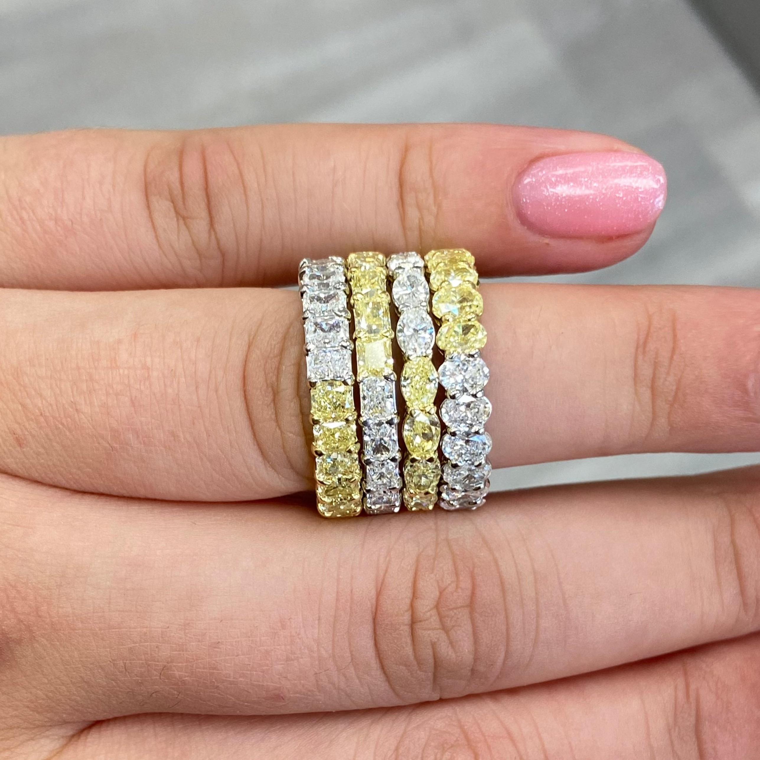 Oval Cut East West Oval Half Yellow and White Diamond Eternity Ring For Sale