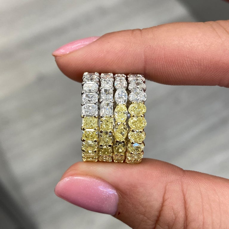 East West Oval Half Yellow and White Diamond Eternity Ring For