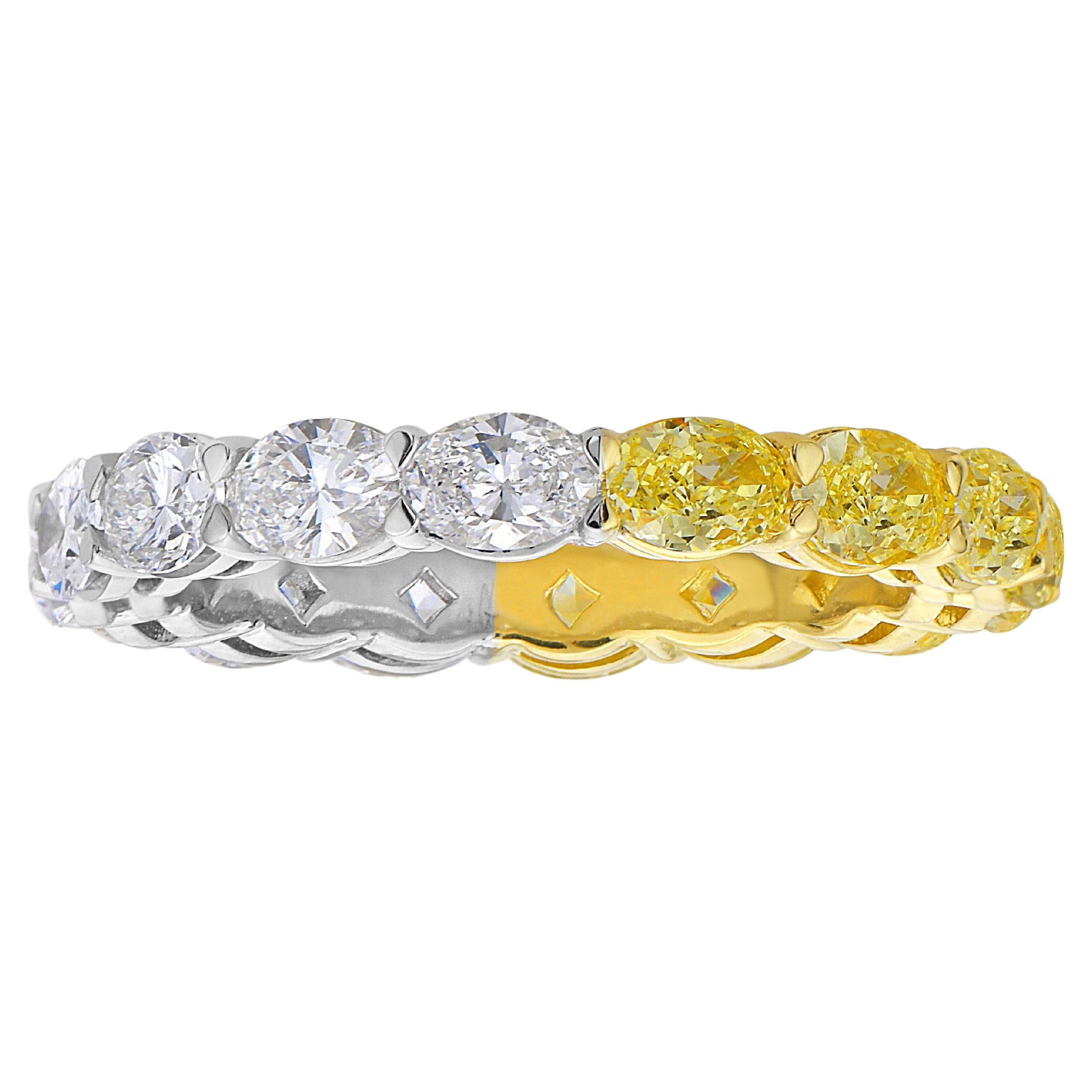 East West Oval Half Yellow and White Diamond Eternity Ring For Sale