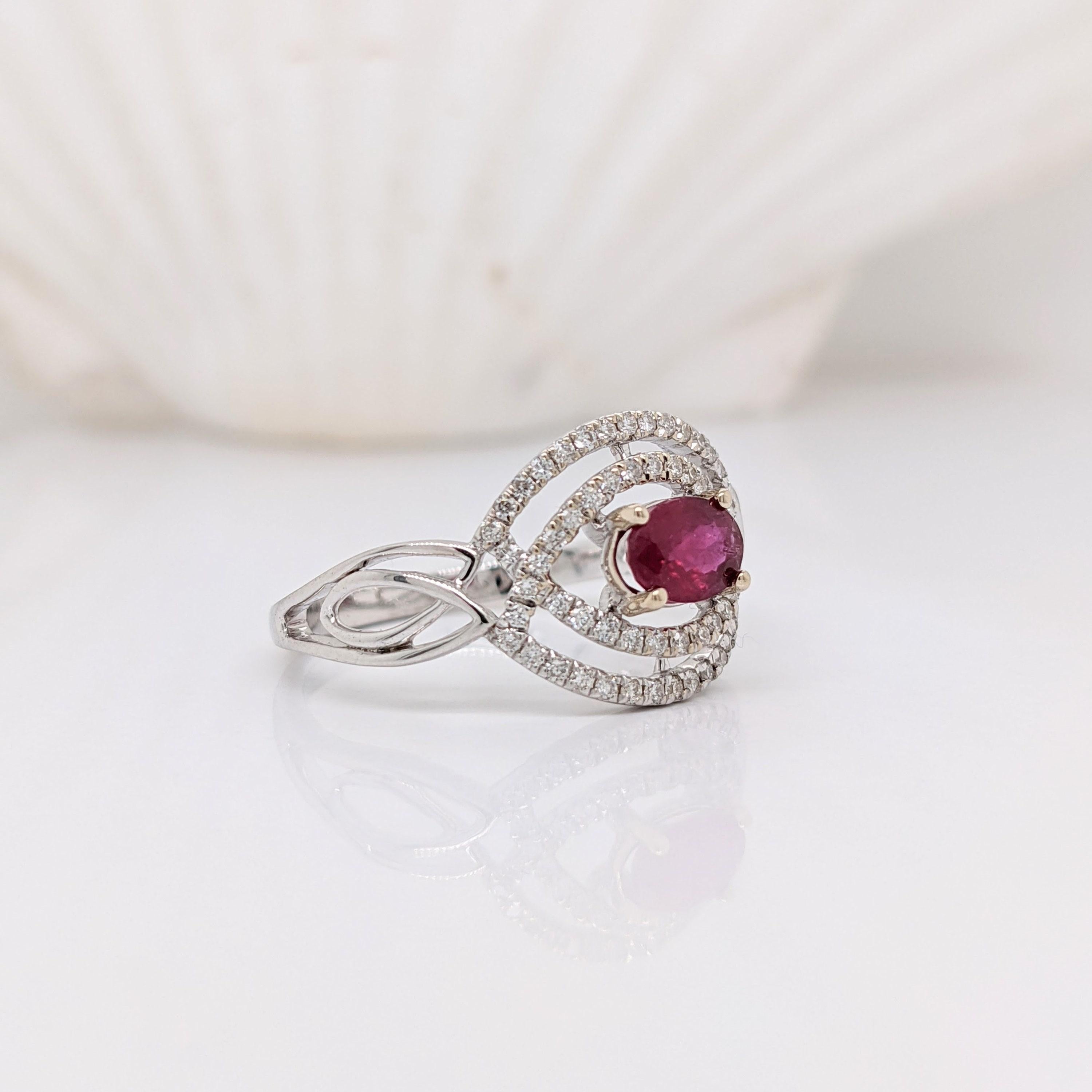 This beautiful ring features a 0.54 carat oval east west ruby gemstone with natural earth mined diamonds all set in solid 14K gold. A gorgeous ring to showcase this gorgeous ruby gemstone!

Specifications

Item Type: Ring
Center
