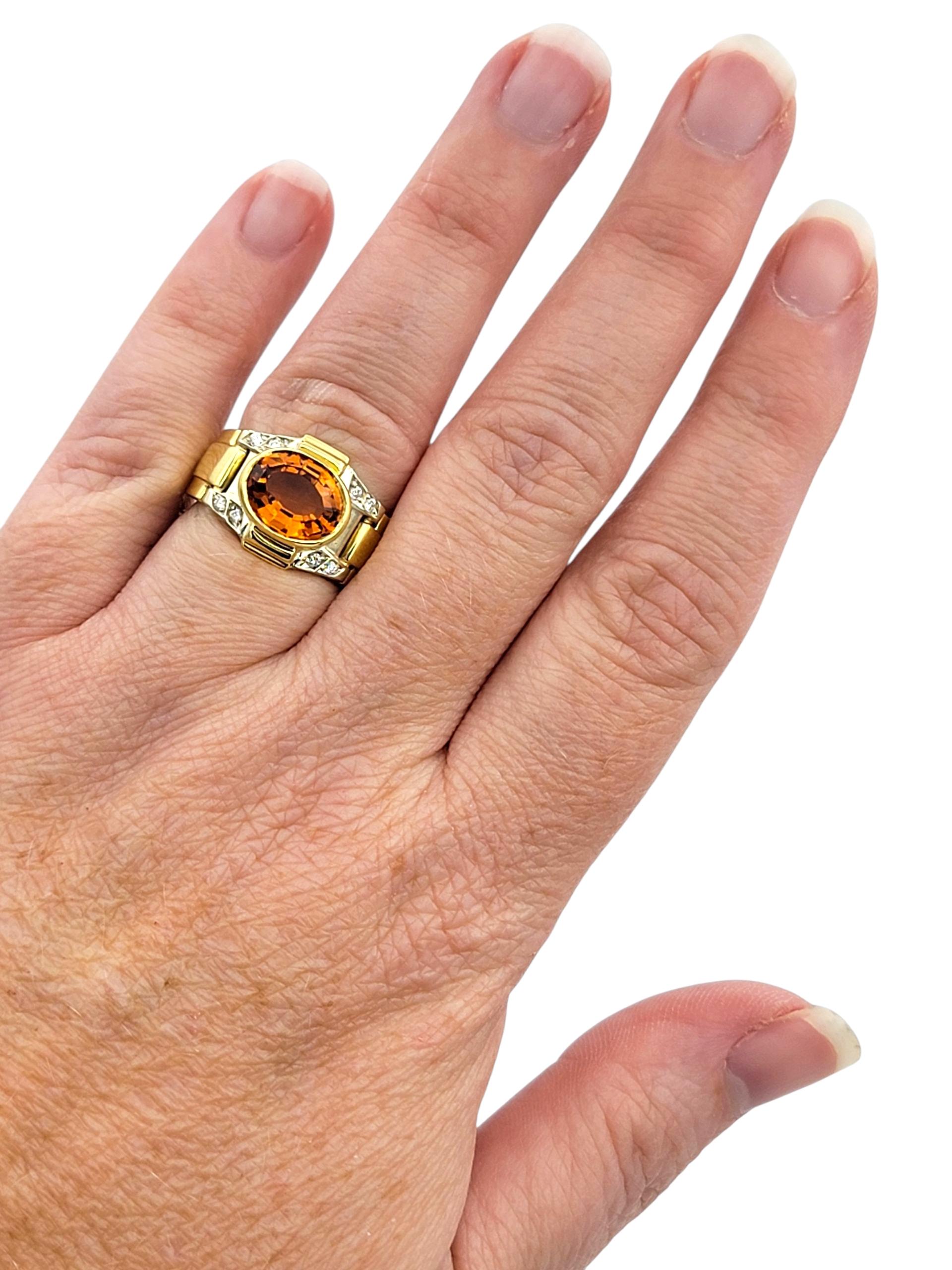 Anello a fascia con citrino ovale e diamanti in oro bicolore 18 carati East West Set in vendita 4