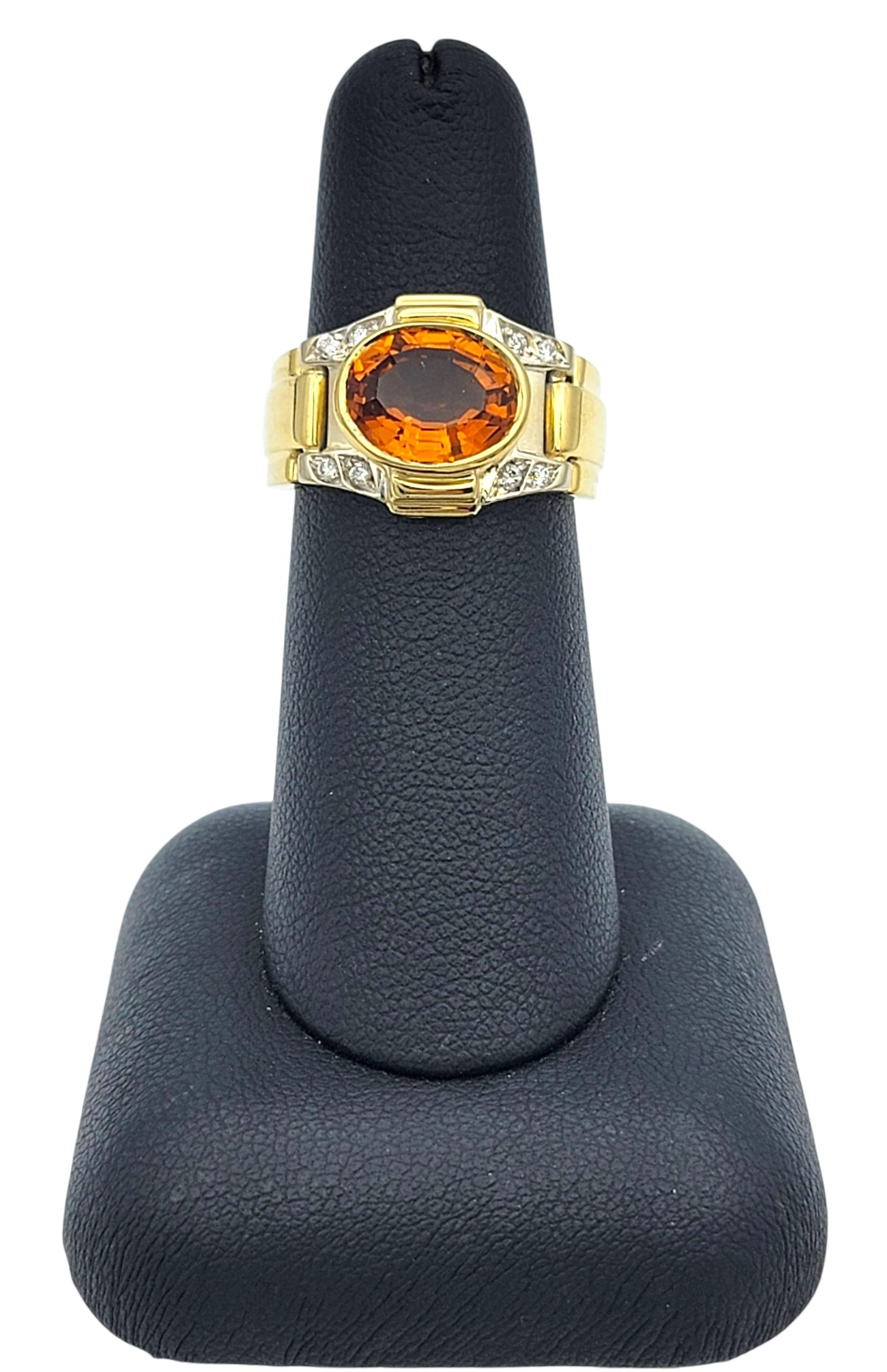 Anello a fascia con citrino ovale e diamanti in oro bicolore 18 carati East West Set in vendita 5