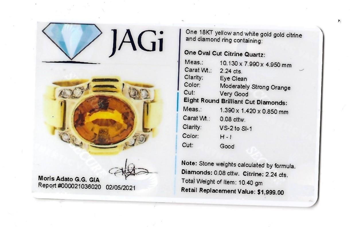 Anello a fascia con citrino ovale e diamanti in oro bicolore 18 carati East West Set in vendita 6