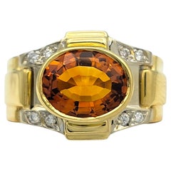 East West Set Oval Cut Citrine and Diamond Band Ring in Two Tone 18 Karat Gold